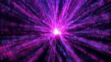 Soyut ışık çizgileri ve parlak çizgiler. Parçacık patlaması. Dijital fütüristik arka plan. Kusursuz döngü 4k video