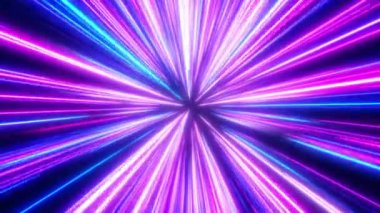Neon ışık hızı çizgilerinin soyut arkaplanı, ışık çizgilerinin yüksek hız animasyonu, parıldayan ışınların hareketi, bilim fütüristik