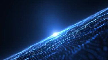 Soyut dijital dinamik parçacık dalgaları hafif hareket ışıkları arka plan, veri akışı, siber teknoloji. 3 boyutlu görüntüleme. Kusursuz 4k döngü videosu.