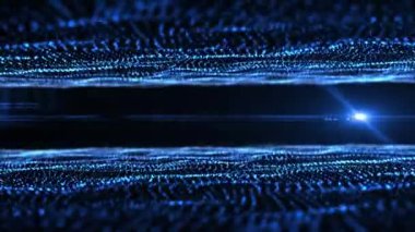 Parçacıklardan gelen dijital dalgalar. Noktalardan oluşan soyut teknoloji arka planı. Hareket eden mavi parçacıkların gelecekteki dalgalı yüzeyi. Büyük veri görselleştirme, fütüristik ışıklar. Kusursuz 4K video döngüsü. 