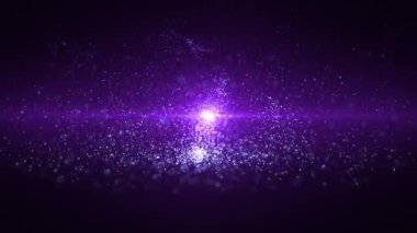 Parlak mor parçacıkların soyut arkaplanı. Sihirli noktaların animasyonu. Toz parçacıklarının ışıltısı ve pırıltısı. Kusursuz 4K video döngüsü.