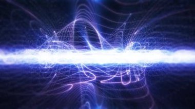 Soyut parlak fütüristik parçacık dalgaları. veri akışı, siber teknoloji kusursuz döngü 4k video