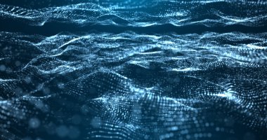 Birçok noktalı ve parçalı dijital dalga. Soyut dinamik dalga arkaplanı. Teknoloji ya da bilim bannesi