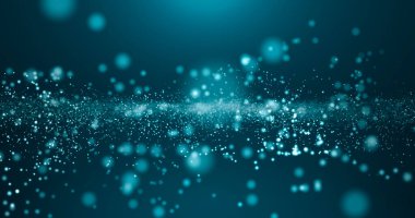 Işık arka grubunda dalga enerjisi olan soyut mavi parçacıklar