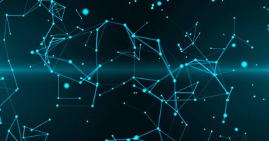 Gelecekteki arka planda noktalar ve çizgiler yığını. Ağ bağlantısının teknolojik görselleştirilmesi. Teknoloji, sosyal ağlar, iletişim, meslekler