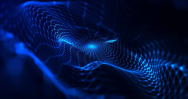 Işık hareket ışıkları arka plan, veri akışı, siber teknolojiye sahip soyut dijital dinamik parçacık dalgaları