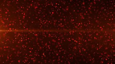 Doğum günlerini ve tatilleri kutlamak için portakal parçacıklarının soyut animasyon konsepti. Karanlık zemin üzerinde ışık parçacıkları olan 4k döngüsü bokeh arkaplan. Işık sızıntısı efektli animasyon görüntüleri.