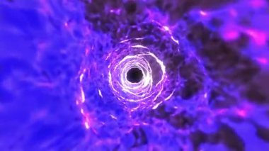 Dijital fütüristik tünel veya zaman ve uzayda yolculuk. Parlak tünel, warp hızı, solucan deliği. 