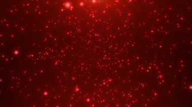 Uçan ve parlak parçacıklardan oluşan soyut lüks kırmızı arka plan. Parlak noktaların uçuşu, Bokeh ödülleri tozu. Kusursuz döngü
