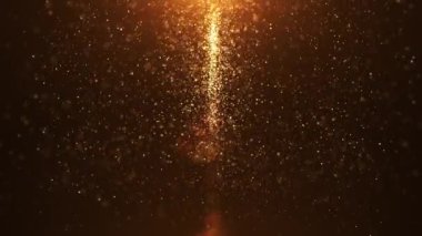 Parlayan parlak altın parçacıkları, toz ve parlak noktalar animasyon, güzel bokeh, portakal parçacıkları yağmuru, sim. animasyonsuz döngü video 4k.