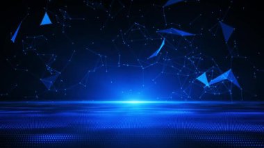 Pleksus ve parçacık dalgaları, bilim-kurgu ağı, parlayan teknoloji yüzeyi, neon gece sahnesi, dijital bilim arka planı 4K animasyon, kusursuz döngü, sanal gerçeklik kavramı olan soyut siber dünya sahnesi