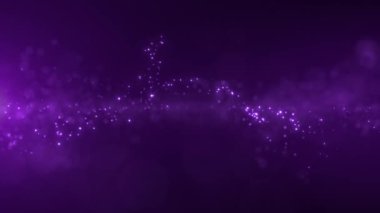 Mor parıltılı ışıltı, toz ve ışık parçacıklarının soyut arkaplanı dalga enerjisi, güzel nebula, peri tozu, kusursuz döngü, 4K.