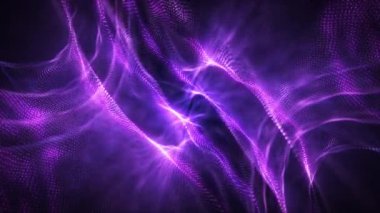 Dalgalı şekilli parçacıkların soyut arka planı, dijital mor dalgalar. Kusursuz döngü 4k video