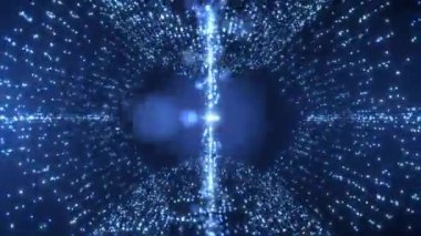 Parçacıkları ve veri ağı bağlantıları olan dijital siber uzay. Yüksek hızlı bağlantı ve veri analiz teknolojisi. Fütürist soyut arkaplan 4K