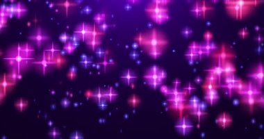 Parlayan yıldızlar ve çizgi film tarzında toz parçacıkları olan animasyon arkaplan. Pırıl pırıl pırıl pırıl bir döngü.