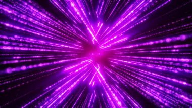 Daha parlak parçacık izleri. Işık hızı, animasyon. Soyut parçacık çizgileri ya da neon çizgileri. Uzayda solucan deliği olan bir tünel. 3D, 4K. döngü canlandırması