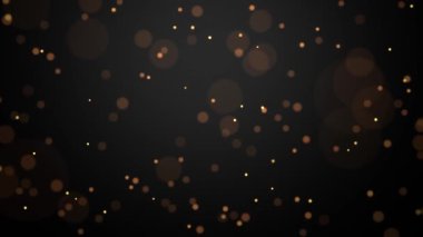 Doğum günlerini ve tatilleri kutlamak için altın parçacıkların soyut animasyon kavramı. Karanlık zemin üzerinde ışık parçacıkları olan 4k döngüsü bokeh arkaplan. Işık sızıntısı efektli animasyon görüntüleri.