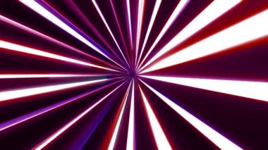 Karanlık bir arkaplanda merkezli ışık huzmeleri. Merkezden parlak ışınların animasyonu. Radyal titreşimli, parlayan bir ışık. Dinamik ışık huzmeleri. tünel