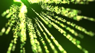 Soyut yeşil uçan toz ve ışık parçacıkları. Parlak parçacıkların sihirli arka planı. Kusursuz döngü