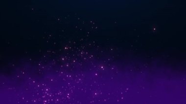 Parçalar ve ışık noktalarıyla koyu mor soyut arkaplan güzel bokeh ve renkli duman yaratır. Kusursuz 4k döngü videosu.