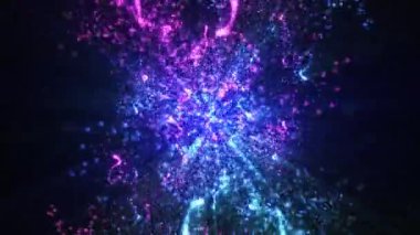 Soyut hızlı uçan toz ve ışık parçacıkları. Parlak parçacıkların sihirli arkaplanı