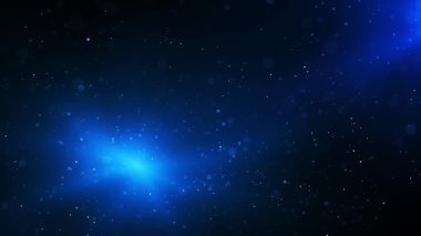 Mavi parçacıkların soyut arkaplanı. Lüks, parlak bir arka plan. Koyu bir arka planda toz ve güzel bir bokeh. Kusursuz döngü canlandırması