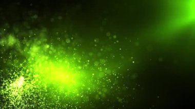 Parlak parçacıkların olduğu yeşil soyut bir zemin ve ışık ve toz noktaları güzel bir çukur oluşturuyor. Kusursuz video döngüsü