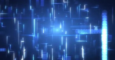 Soyut fütüristik siber dünya sahnesi, bilim kurgu ağı, parçacıklardan ve çizgilerden oluşan parlayan teknoloji, neon gece sahnesi, dijital bilim arka planı 4K animasyon, kusursuz döngü, sanal gerçeklik konsepti.