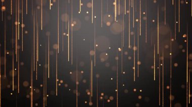 Doğum günlerini ve tatilleri kutlamak için altın parçacıkların soyut animasyon kavramı. Karanlık zemin üzerinde ışık parçacıkları olan 4k döngüsü bokeh arkaplan. Işık sızıntısı efektli animasyon görüntüleri.