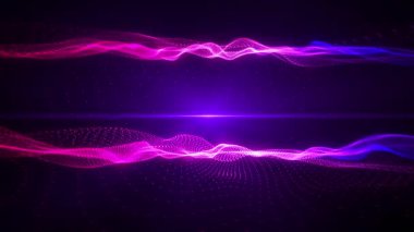 Soyut mor dijital dinamik parçacık dalgaları, hareket ışığı arka planı, veri akışı, siber teknoloji. 3D görüntüleme. Kusursuz döngü video 4K. Video ekran koruyucu canlandırması