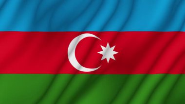 Canlandırılmış arka plan. 4K 'da Azerbaycan bayrağı. Ulusal bayrak rüzgarda dalgalanıyor