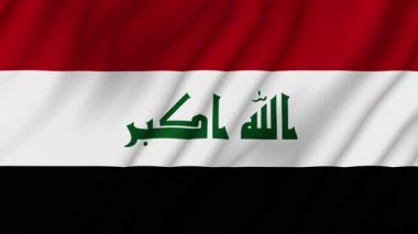 Canlandırılmış arka plan. 4K 'da Irak bayrağı. Ulusal bayrak rüzgarda dalgalanıyor