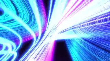 Parlak kıvrımlı ışık çizgileriyle soyut siber arkaplan. Neon çizgi hareketi, mavi ve mor akım, eğri soyut teknoloji arka planı, hareket halindeki ışık ışınları