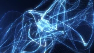 Soyut geleceksel ağ bağlantısı arka planı. Işıklı dijital siber dalga arka plan, veri akışı, siber teknoloji. 3B görüntüleme.