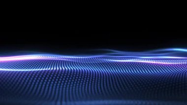 Hareketli ışık arka planı, veri akışı, siber teknolojisi olan soyut dijital parlayan dinamik parçacık dalgaları. 3D görüntüleme. Kusursuz döngülü video 4K. Veri akışı giriş video canlandırması
