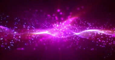 Pembe hareketli ışık arka planı, veri akışı, siber teknolojisi olan dijital dinamik parçacık dalgaları. 3D görüntüleme. Kusursuz döngü video 4K. Video ekran koruyucu canlandırması