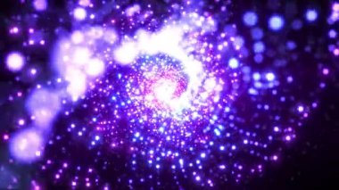 Dijital parçacıkların dönen yüzeyi. Parçacıkların ve noktaların dalga enerjisiyle soyut parlayan yüzey mavi arkaplan üzerinde hareket eder, büyük veri görselleştirmesi, geleceksel ve dijital arkaplan, 3D, 4K