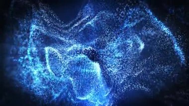 Soyut dijital dalgalar parlak ışık huzmeleri yayar ve mavi arkaplanda dalga enerjisi, büyük veri görselleştirmesi, geleceksel ve teknolojik arkaplan, 3D, 4K, kusursuz döngü.