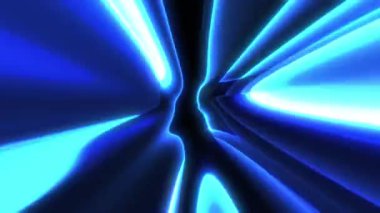 Soyut enerjik fraktal çizgiler neon mavisi tonlarda yüksek teknolojili bir ışık tüneli oluşturur..