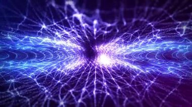 Soyut renkli dijital dinamik parçacık dalgaları hareket ışık arka planı, veri akışı, siber teknoloji. 3D görüntüleme. Kusursuz döngü video 4K. Video ekran koruyucu canlandırması