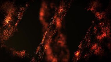 Dalgalı parçacıkların olduğu soyut arkaplan, dijital turuncu dalgalar. Kusursuz döngü 4k video