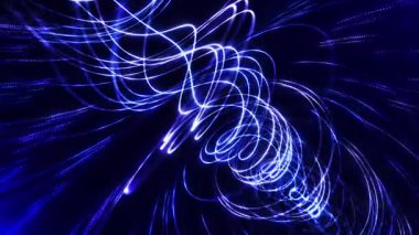 Parçacıkların ve bükülmüş çizgilerin soyut dönen yüzeyi. Yüksek teknolojili renkli spiral. Dönen bükülmüş arka plan. Kusursuz döngülü animasyon.