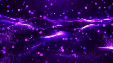 Işık hareketli parçacıkların soyut dijital dinamik renkli dalgaları arka plan, veri akışı, siber teknoloji. 3 boyutlu görüntüleme. Kusursuz döngülü 4K video. Video ekran koruyucu canlandırması.