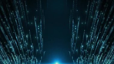 Parlak noktalı parçacık ışınları ve parlak çizgilerle soyut golfçü arka planı. Neon çizgiler ya da ışık çizgileri. Işık hızında. Kusursuz döngü 4k video