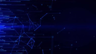 Birbirine bağlı çizgiler, noktalar ve üçgenler, dijital teknoloji, büyük veriler, yüksek hızlı bağlantının görselleştirilmesi ve büyük verilerin iletilmesi ile soyut geleceksel arka plan. Soyut arka planın kusursuz döngüsü, bilim kurgu teması.