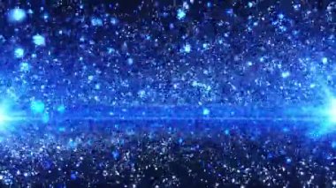 Soyut mavi sihirli parçacık arkaplanı, parçacıklar parlar ve hareket eder, güzel nebula, sihirli toz, dikişsiz döngü, 4K.