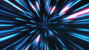 Yüksek hızlı uçuş hatları, mavi dijital ışık hızı, hareket halindeki neon ışıldayan ışınlar, teknoloji tüneli, neon ışık hareketi. Kusursuz döngü 3D animasyon, 4K.