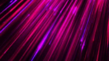 Işığın dinamik pırıl pırıl pembe ve mor çizgileri koyu arkaplanda çapraz hareket eder. Enerjik soyut animasyon, konserler, partiler, bilim kurgu temaları veya modern dijital arka planlar için mükemmel. Kusursuz döngü canlandırması