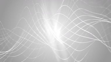 Açık gri arkaplanda dalgalanan beyaz soyut çizgiler. Kurumsal sunumlar, minimalist altyapılar ya da temiz modern tasarım projeleri için mükemmel bir hareket grafiği.