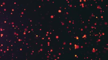 Karanlık bir zemin üzerinde yüzen kırmızı ve turuncu parçacıklar sıcak, şenlikli ve büyülü bir atmosfer yaratıyor. Kutlama, ateş közleri ve sinema projeleri için ideal.